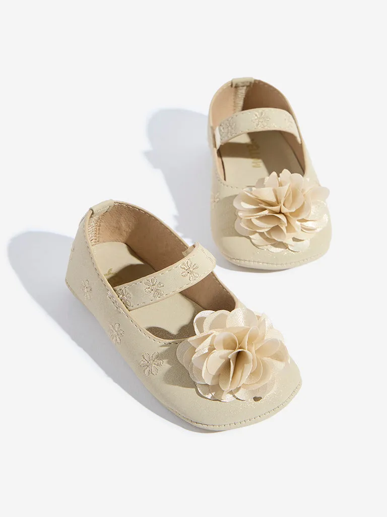 Yellow Sage Floral Applique Mary Jane Shoes