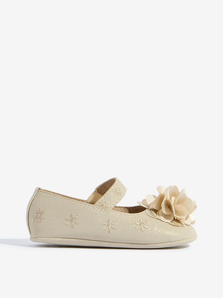 Yellow Sage Floral Applique Mary Jane Shoes