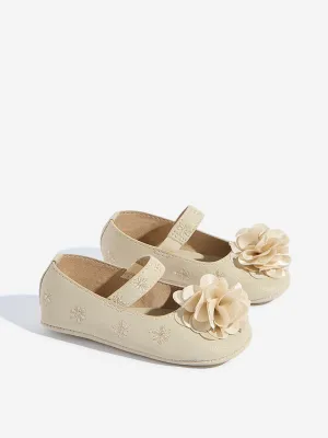 Yellow Sage Floral Applique Mary Jane Shoes