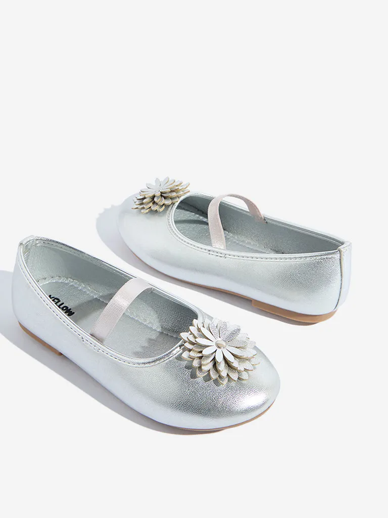 Yellow Silver Floral Applique Mary Jane Shoes