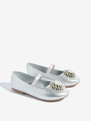 Yellow Silver Floral Applique Mary Jane Shoes