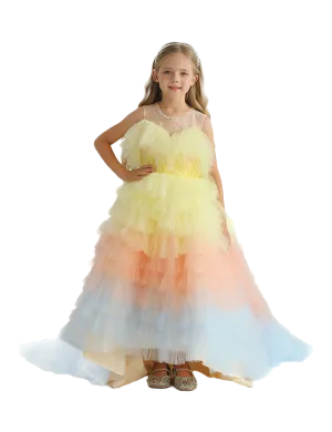 Yellow Tiered Pastel Ruffle Callecita Dress