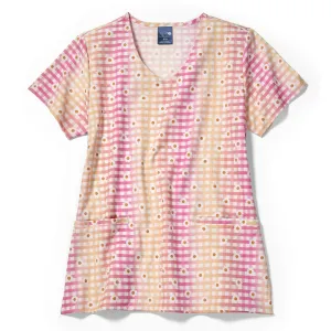 Zoe Chloe V-Neck Border Print Scrub Top - Check Up